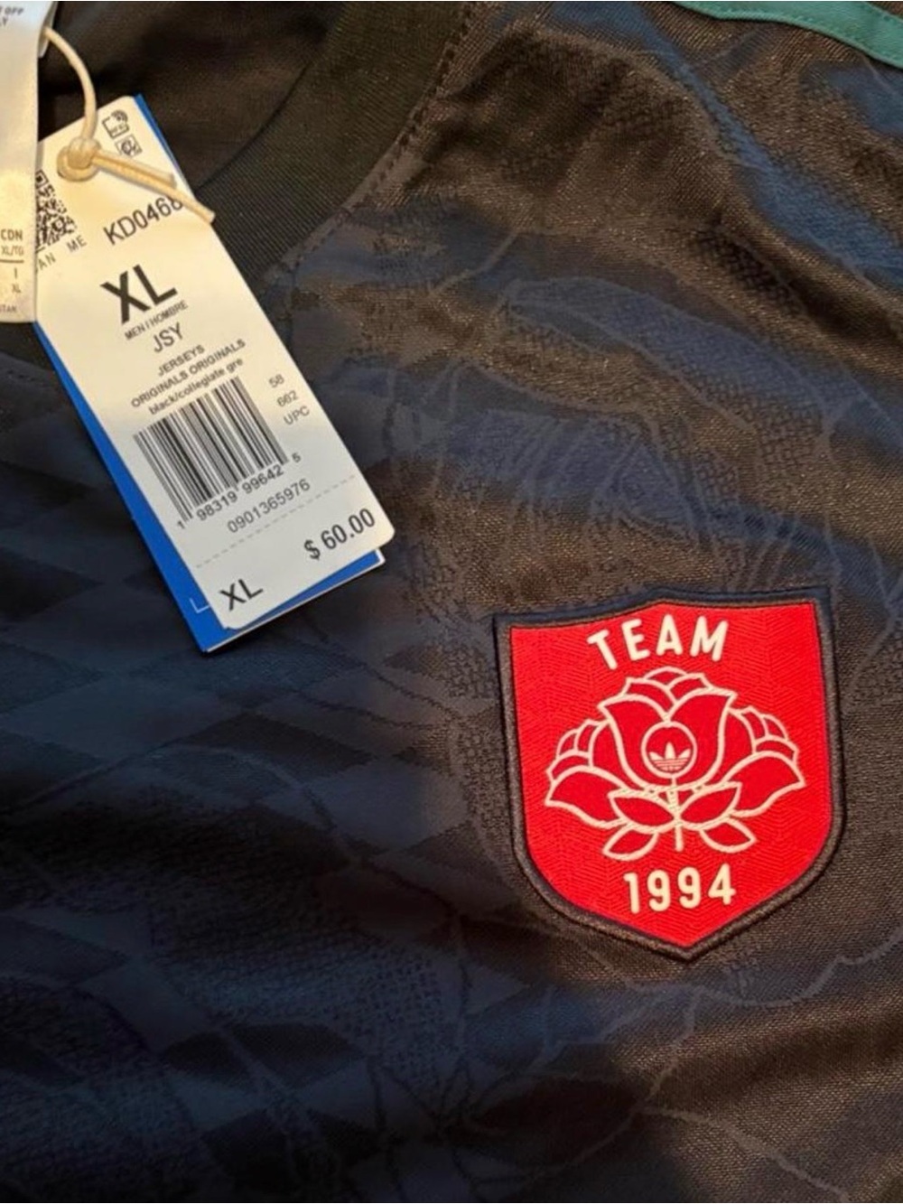Vintage Adidas Team 1994 Black Rose Pattern Soccer Jersey - Picture 4 of 6